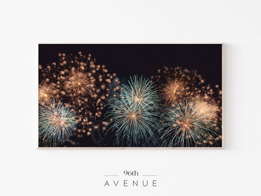 Golden Fireworks Night Sky Frame TV Celebration Art | Vibrant Festival Light Display