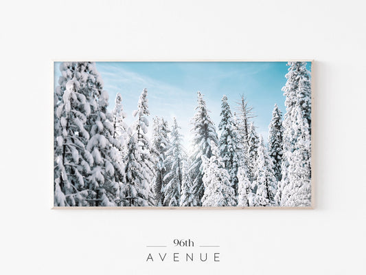 Snowy Pine Frame TV Art | Winter Forest Scene | Instant Download