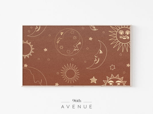 Celestial Pattern Frame TV Art | Sun Moon Boho Design | Instant Download