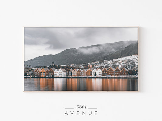 Bergen Waterfront Frame TV Art | Scandinavian Cityscape Photo | Instant Download