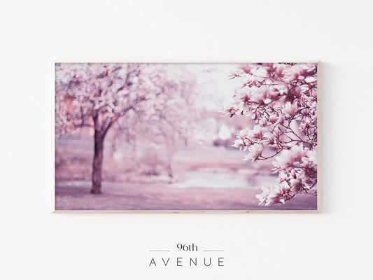 Magnolia Blossom Frame TV Art | Pink Spring Landscape | Instant Download