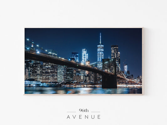 Brooklyn Bridge Frame TV Art | NYC Night Skyline | Instant Download