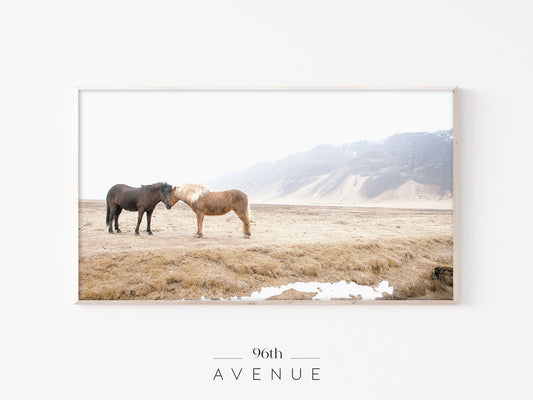 Iceland Horses Frame TV Art | Minimal Nordic Landscape | Instant Download