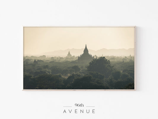 Bagan Temple Landscape Frame TV Art | Misty Sunrise Scene | Instant Download