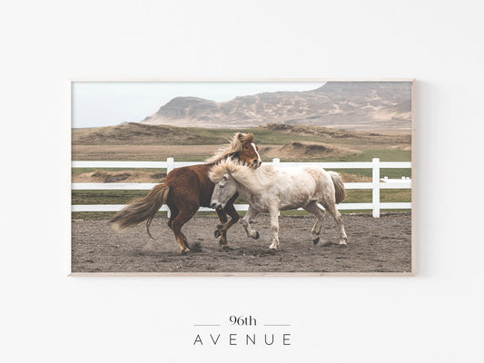 Iceland Horses Frame TV Art | Rustic Landscape | Instant Download