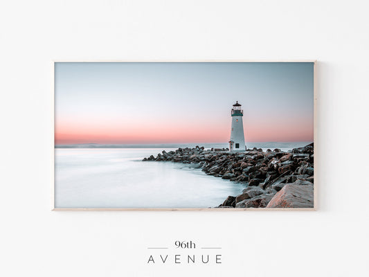 Lighthouse Sunset Frame TV Art | Coastal Minimal Scene | Instant Download