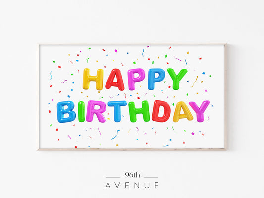 Happy Birthday Balloon Frame TV Art | Colorful Party Style | Instant Download