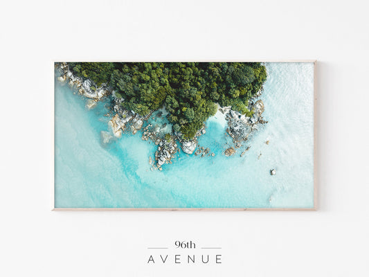 Tropical Island Frame TV Art | Aerial Ocean Lagoon View | Instant Download