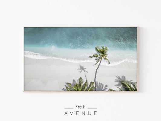 Aerial Beach Palm Tree Frame TV Art | Coastal Ocean Screensaver | Instant Download
