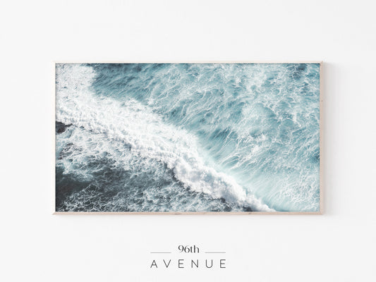 Aerial Ocean Waves TV Art | Coastal Blue Water Screensaver | Instant Download