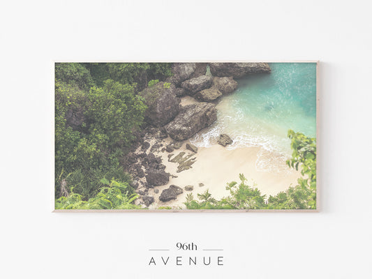 Hidden Beach Cove Frame TV Art | Tropical Coastal Cliff View | Instant Download