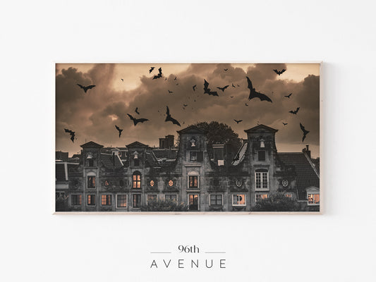 Haunted House Frame TV Art | Gothic Halloween Scene | Instant Download