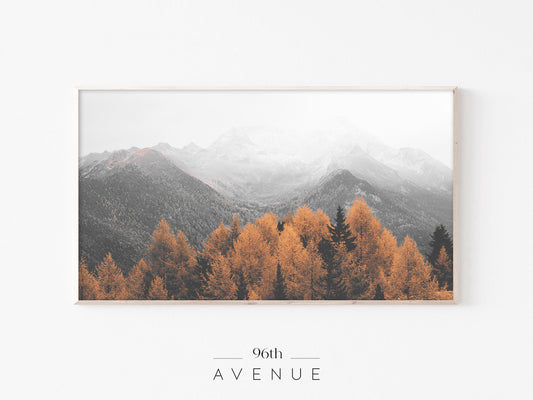 Autumn Mountain Forest Frame TV Art | Fall Landscape Wall Decor | Warm Alpine Minimal Nature Scene | Instant Download