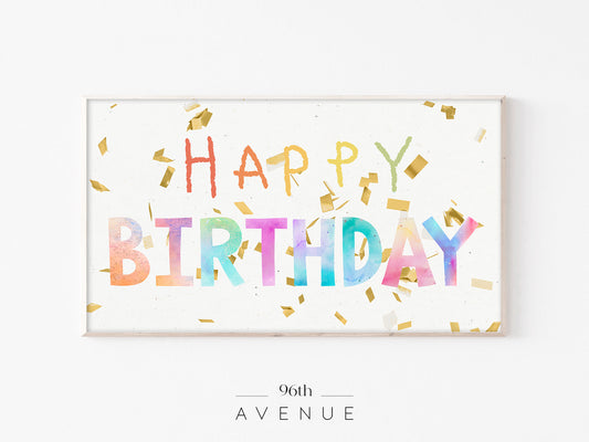 Happy Birthday Frame TV Art Display | Colorful Confetti Celebration | Instant Download