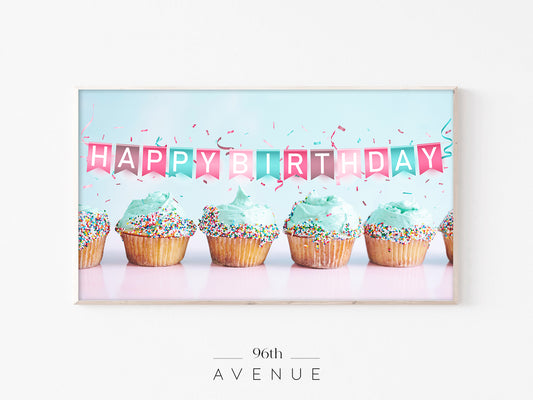 Birthday Cupcakes Frame TV Art | Colorful Party Backdrop | Instant Download