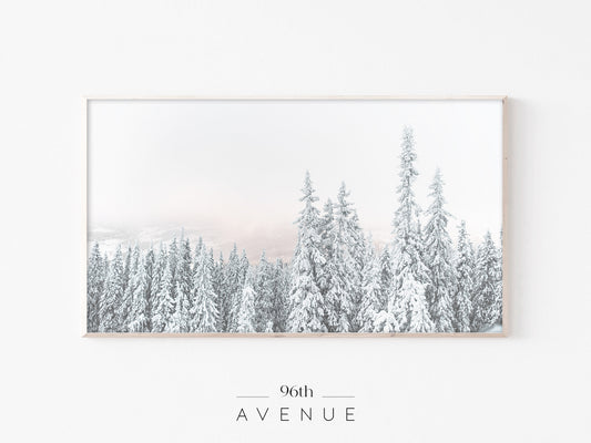 Snowy Pine Forest Frame TV Art | Winter Landscape Screensaver | Instant Download