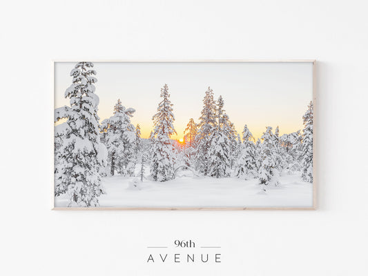 Snowy Forest Frame TV Art | Winter Sunrise Landscape | Instant Download