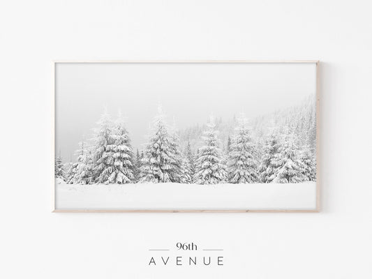 Snowy Pine Forest Frame TV Art | Winter Landscape Wall Decor | Instant Download