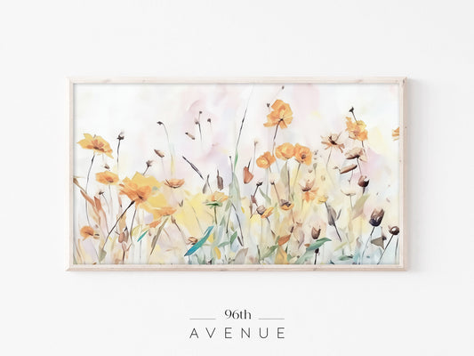 Wildflower Field Frame TV Art | Soft Watercolor Floral Instant Download
