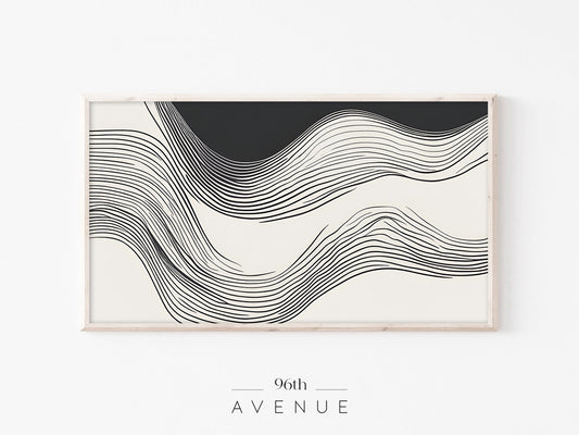 Abstract Lines Frame TV Art | Black White Wave Minimal Instant Download