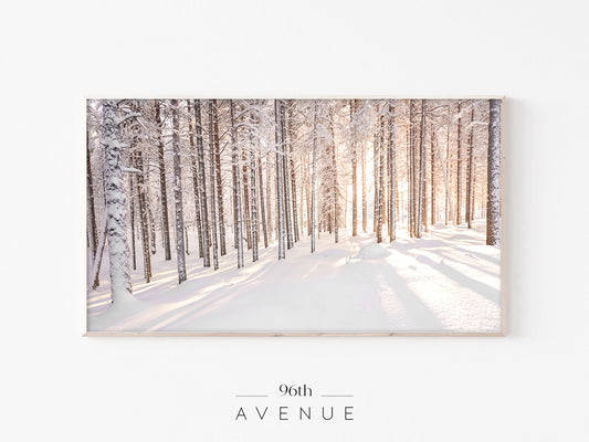 Snowy Forest Landscape Frame TV Art | Winter Sunlight Minimal Nature Photography | Instant Download