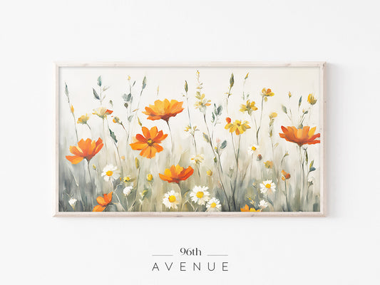 Wildflower Meadow Frame TV Art | Orange Floral Painting Instant Download