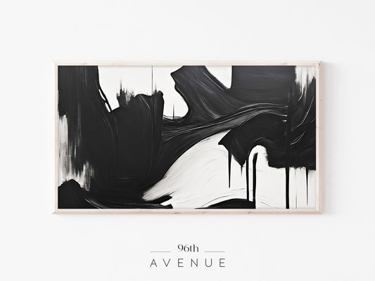 Black White Abstract Frame TV Art | Bold Brushstroke | Instant Download