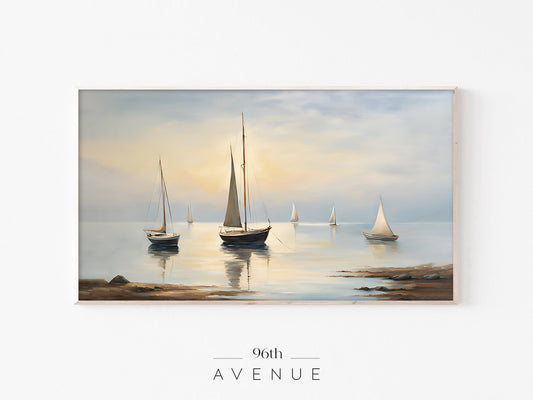 Sailboats Frame TV Art | Calm Sea Painting Style | Instant Download