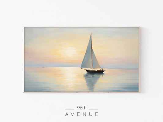 Sailboat Frame TV Art | Sunset Ocean Minimal Scene | Instant Download