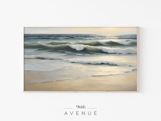 Ocean Waves Frame TV Art | Soft Coastal Painting Style | Instant Download