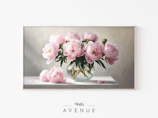 Peony Bouquet Frame TV Art | Pink Elegant Floral Still Life Painting | Instant Download