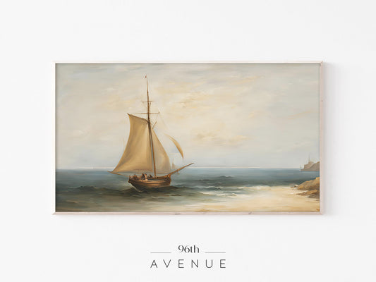 Sailboat Frame TV Art | Coastal Vintage Seascape Instant Download
