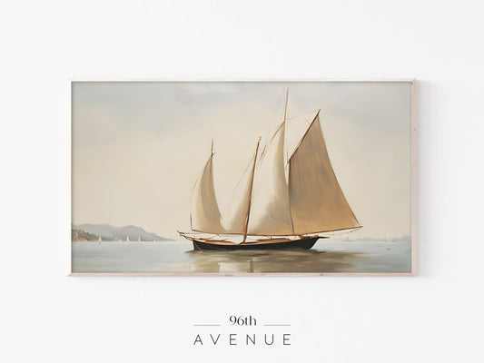 Sailboat Frame TV Art | Minimal Coastal Seascape Instant Download