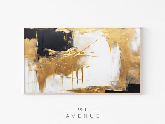 Abstract Gold Frame TV Art | Black White Modern Instant Download