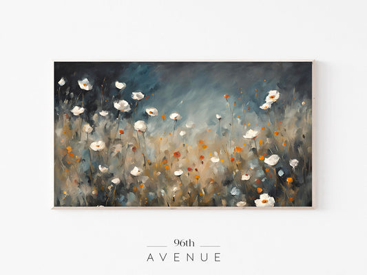 Wildflower Meadow Painting – Moody Neutral Floral Frame TV Art (4K) Instant Download