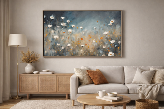 Wildflower Meadow Painting – Moody Neutral Floral Frame TV Art (4K) Instant Download