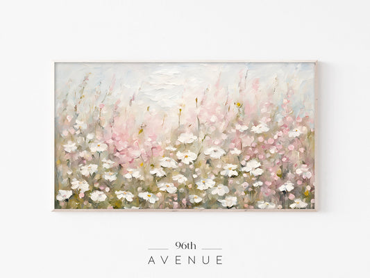 Soft Wildflower Meadow Painting Frame TV Art | Floral Pastel Impressionist Style | Instant Download