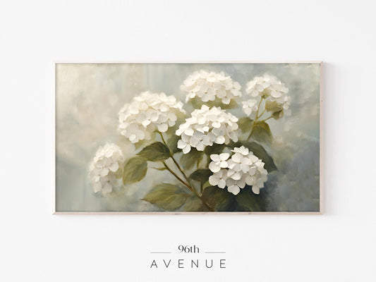 White Hydrangea Frame TV Art | Soft Botanical | Instant Download