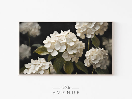 White Hydrangea Frame TV Art | Classic Floral | Instant Download