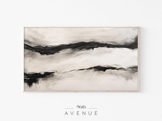 Abstract Horizon Frame TV Art | Black Minimal Lines | Instant Download