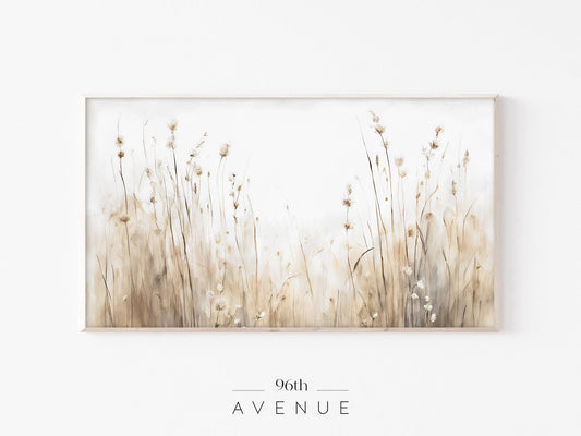 Neutral Grass Frame TV Art | Minimal Beige Meadow Instant Download