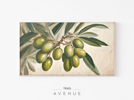 Olive Branch Frame TV Art | Mediterranean Botanical Painting | Instant Download