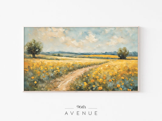 Countryside Path Frame TV Art | Golden Field Landscape | Instant Download