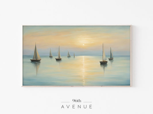 Sailboat Sunset Frame TV Art | Calm Ocean Reflection | Instant Download