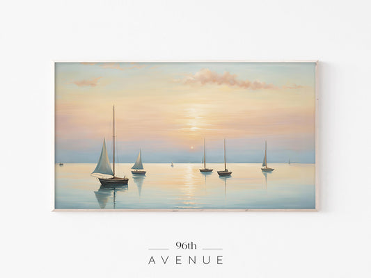 Sailboat Sunset Frame TV Art | Soft Pastel Seascape | Instant Download