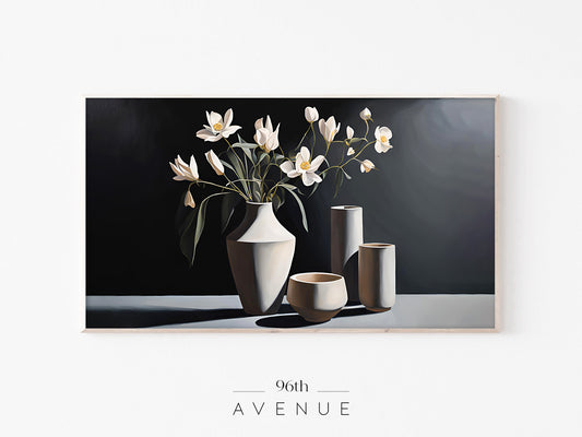 White Floral Arrangement in Ceramic Vases | Frame TV Still Life Art