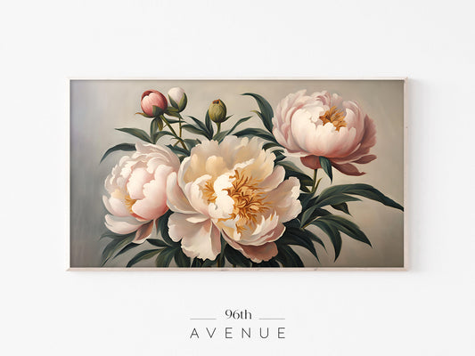Blush Peony Bouquet Frame TV Art | Floral Elegant Classic Botanical Painting | Instant Download