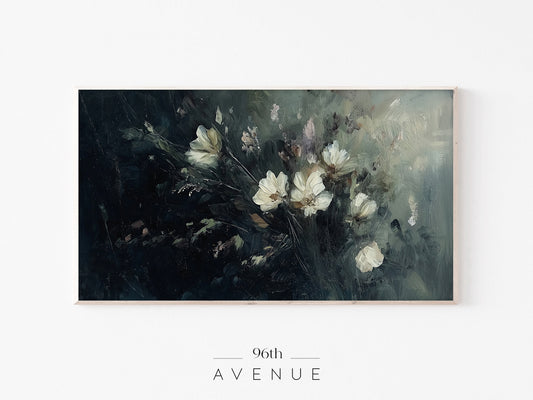 Moody Dark Floral Painting – Frame TV Art | Vintage Botanical Style | Instant Download