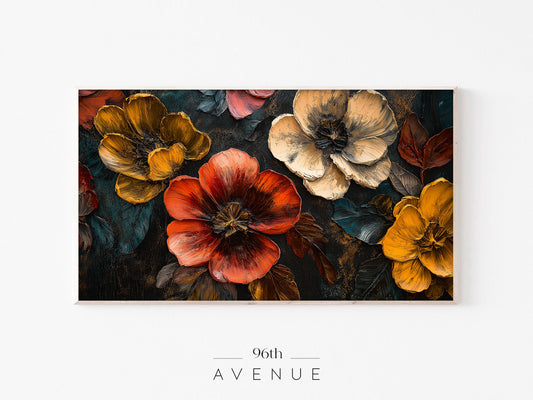 Dark Floral TV Art Frame Download | Palette Knife Oil Painting