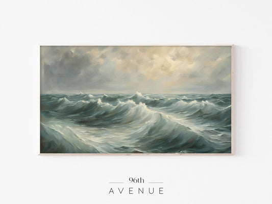 Ocean Waves Painting Frame TV Art | Dramatic Vintage Seascape Art - Instant Download